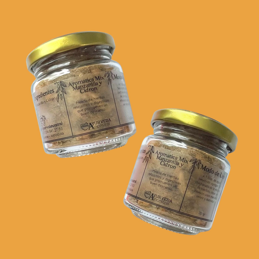 Aromática Mix Manzanilla y Cidrón con Canela Molida 20 gr. Ayurveda Ancestral.