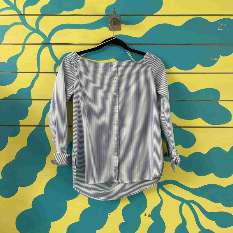 Camisa de cuello ancho de rayas azul - Image 1