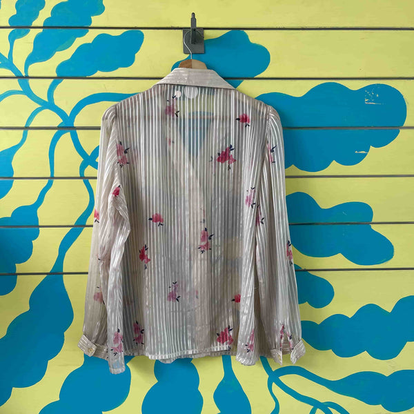 Camisa camisera beige flores rosadas - Secondary