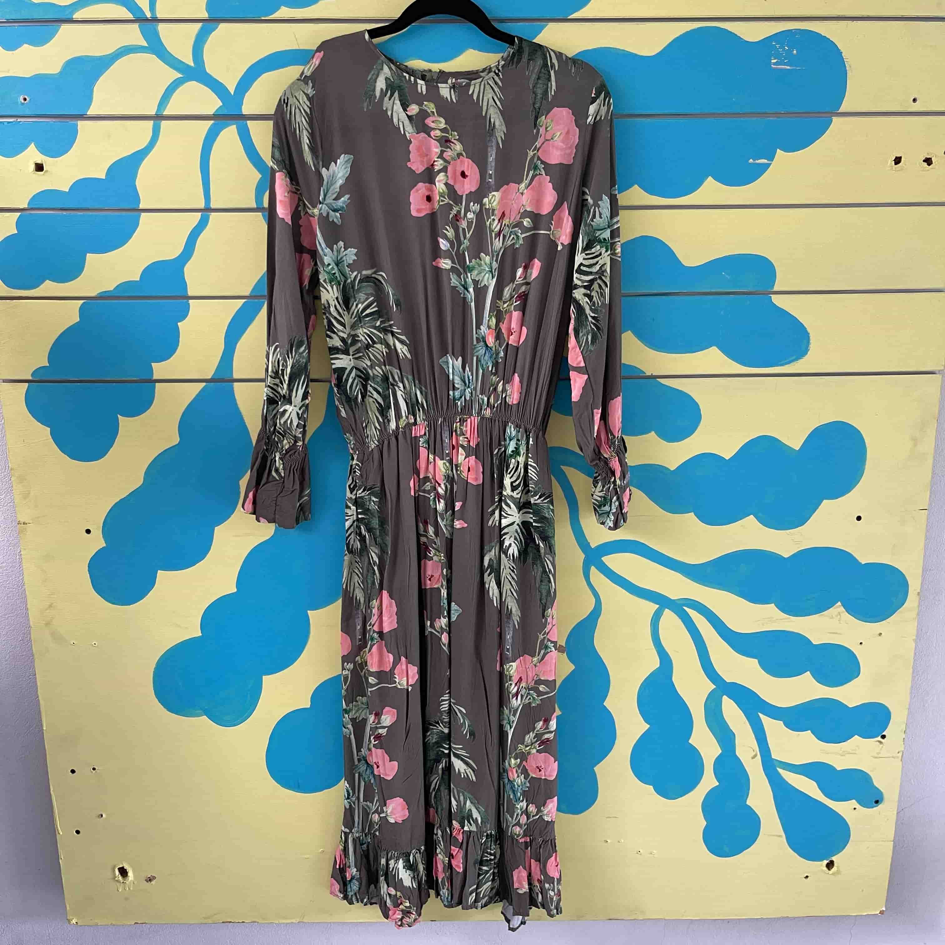 Vestido verde con flores salmon - Gallery 1