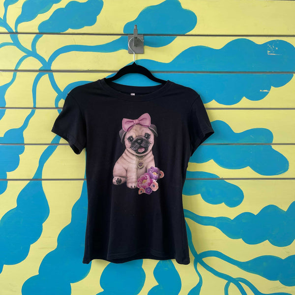 Camiseta negra con estampado de perrito