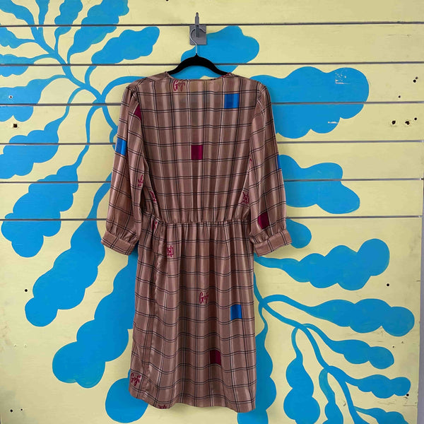 Vestido cafe de cuadros talla M - Secondary