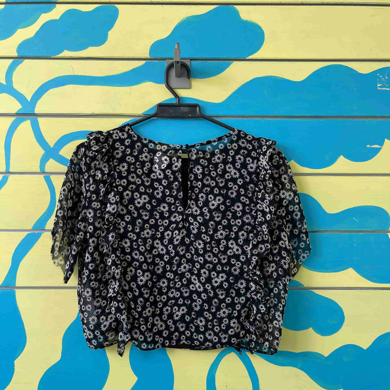Camisa negra flores blancas talla S - Image 2