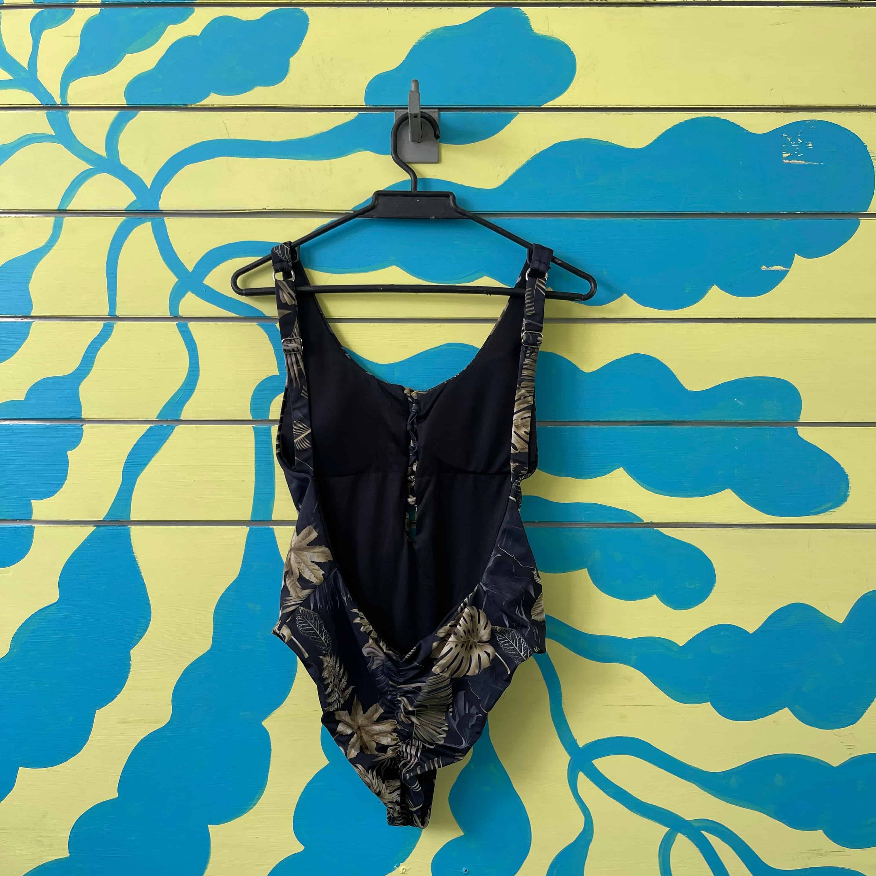 Vestido de baño enterizo negrocon hojas doradas talla L - Gallery 2