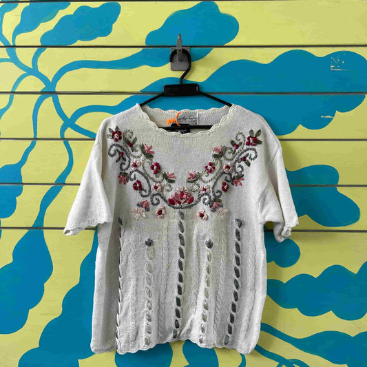 Camiseta blanca tejida en cinta talla L