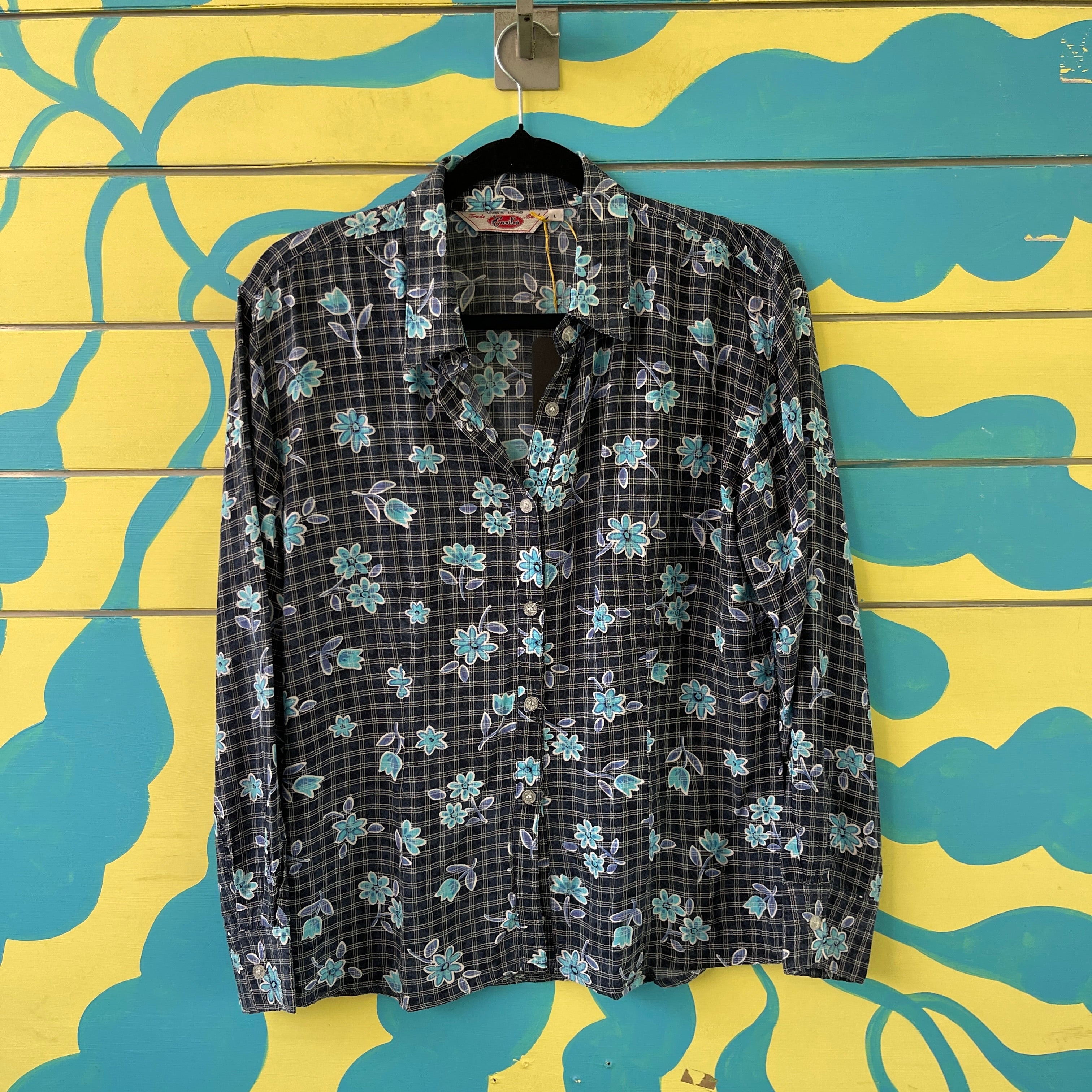 Camisa azul de flores azules talla L - Gallery 1