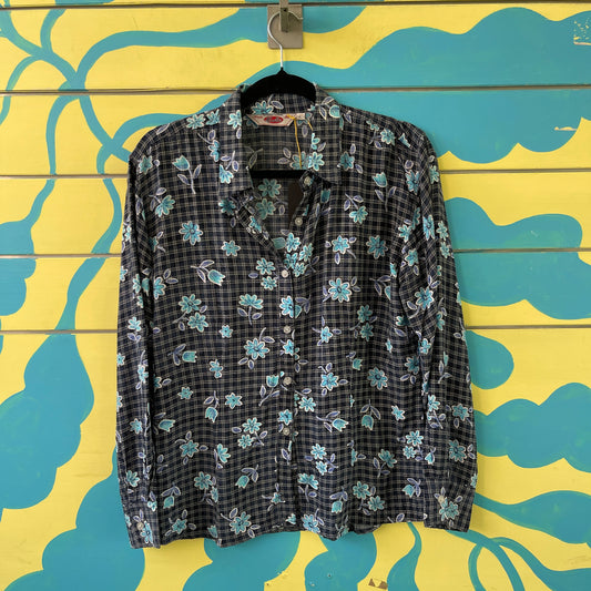 Camisa azul de flores azules talla L
