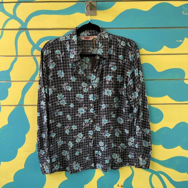 Camisa azul de flores azules talla L