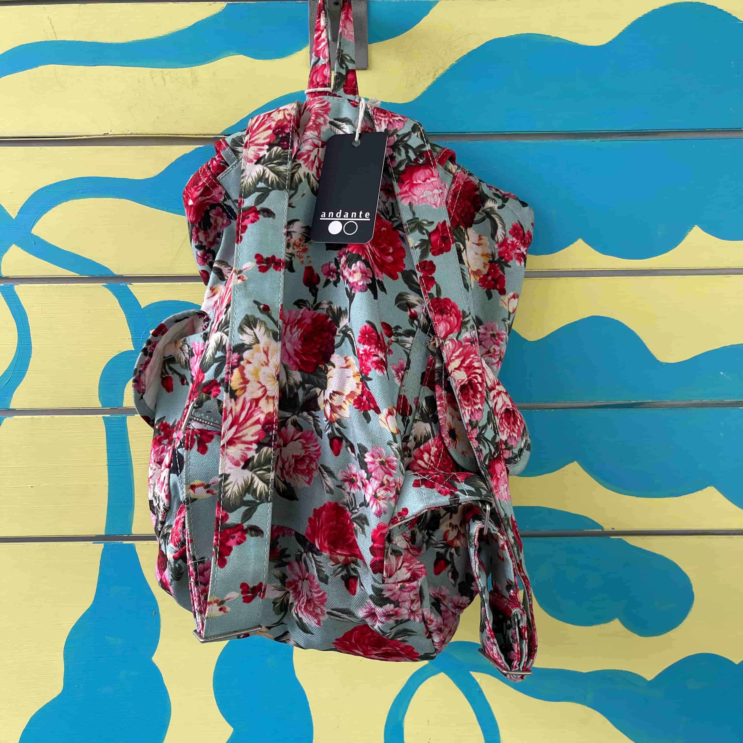 Mochila Verde azul con flores - Gallery 2