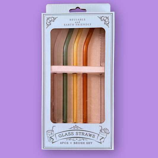 Set de Pitillos de Vidrio Reutilizables x4 con Cepillo Limpiador