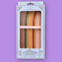 Set de Pitillos de Vidrio Reutilizables x4 con Cepillo Limpiador