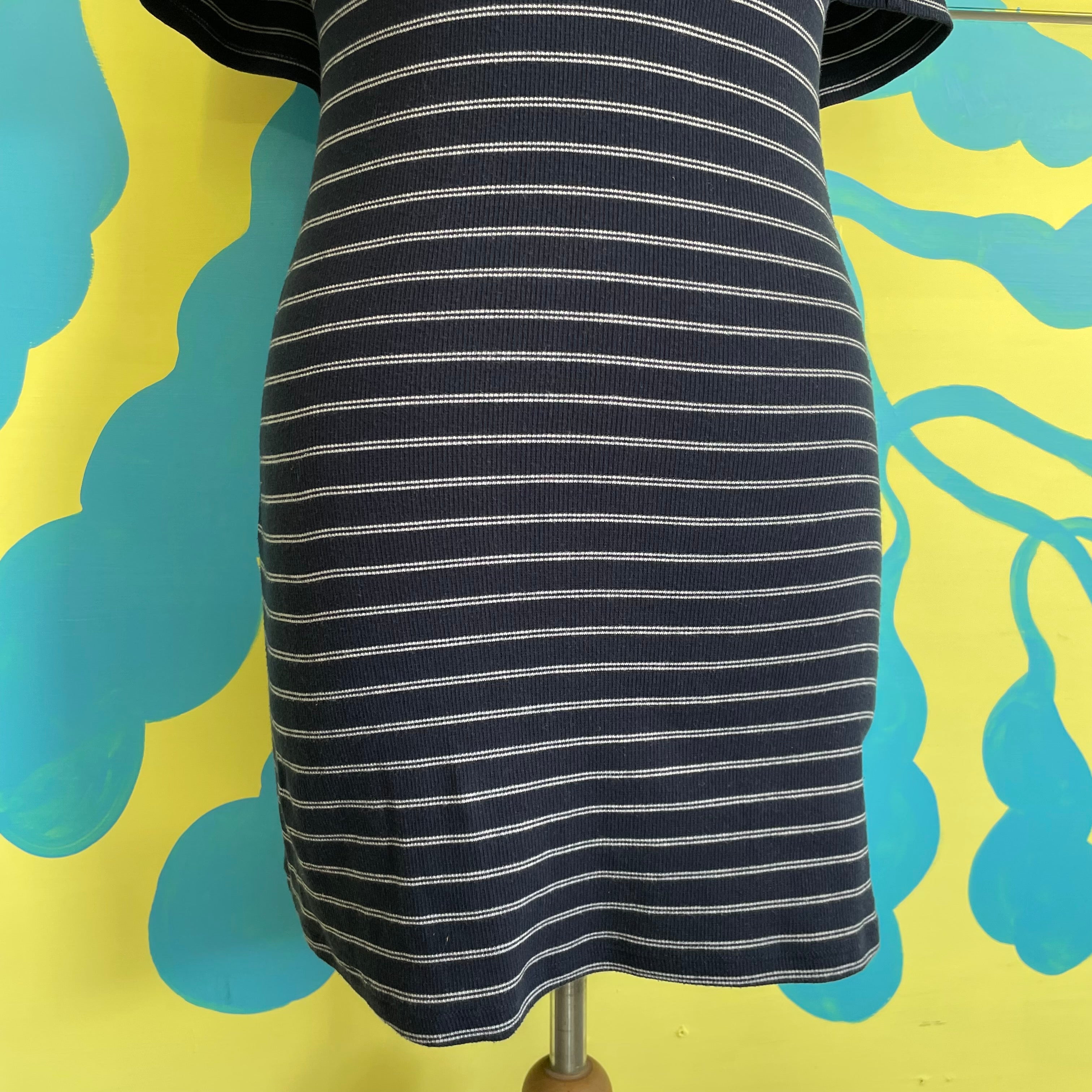Vestido Azul Oscuro con rayas cuello bandeja - Gallery 3