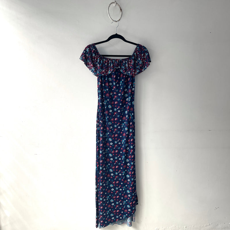Vestido Azul Flores Largo - Image 1