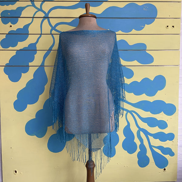 Ruana Transparente Brillante Azul
