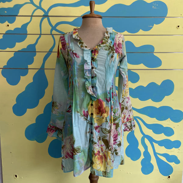 Vestido Aguamarina Flores Volero