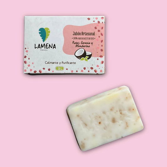 Jabón Corporal de Coco Rosas Geranio y Mandarina 110gr. Lamena