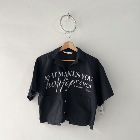 Camisa Negra Manga Corta Botones Talla Unica