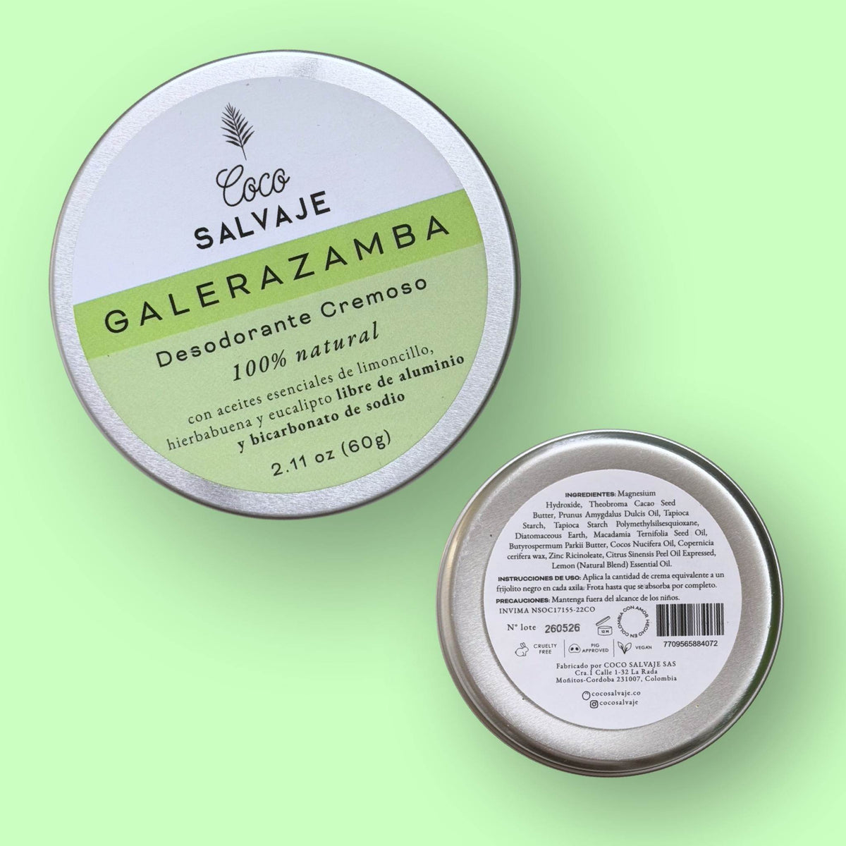 Desodorante Cremoso Galerazamba Natural con Aroma Cítrico Herbal Coco Salvaje 60 gr.