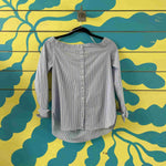 Camisa de cuello ancho de rayas azul - Thumbnail 1