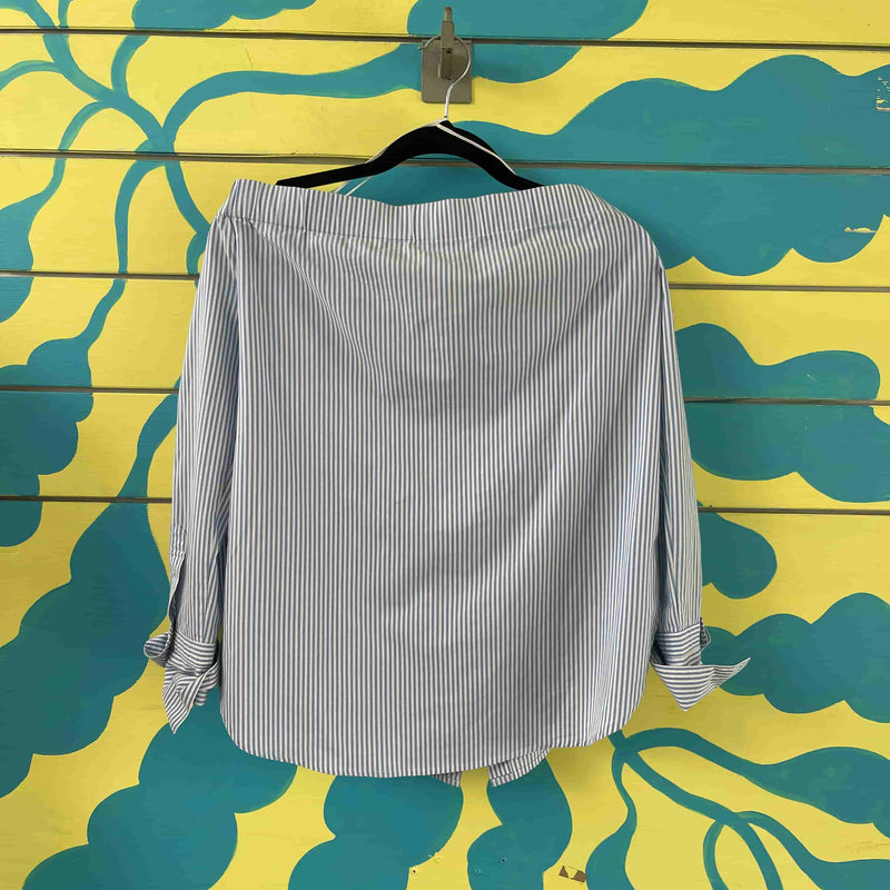 Camisa de cuello ancho de rayas azul - Image 2