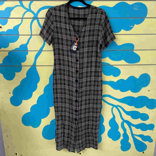 Vestido negro de cuadros beige