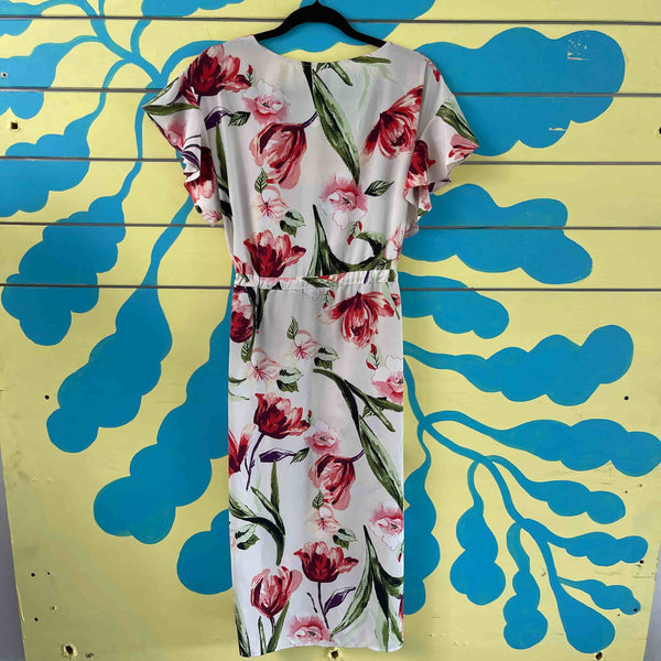 Vestido blanco flores grandes rojas verdes - Secondary