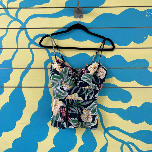 Blusa negra flores amarillas, rojas verdes