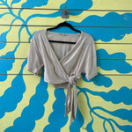 Blusa corta de lino beige - Thumbnail 1