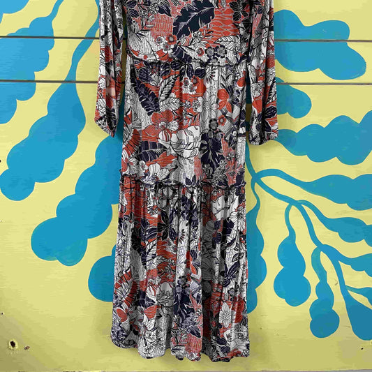 Vestido de flores salmon y azul