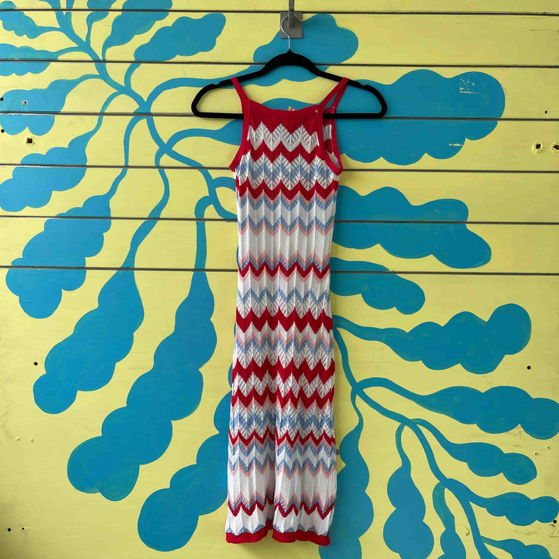 Vestido Rojo de rayas blancas y azules Talla S - Image 2