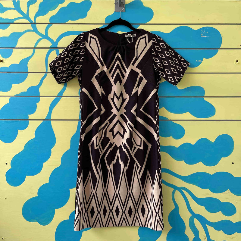 Vestido cafe con estampado crema talla S - Image 1