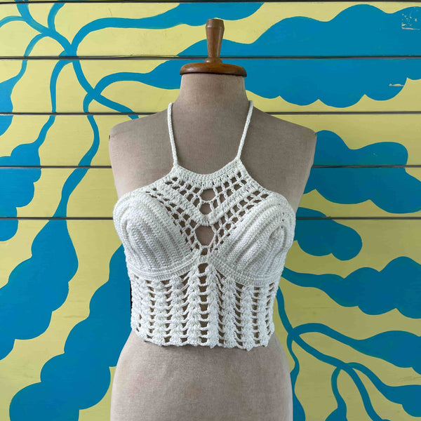 Crop Top blanca tejida talla S