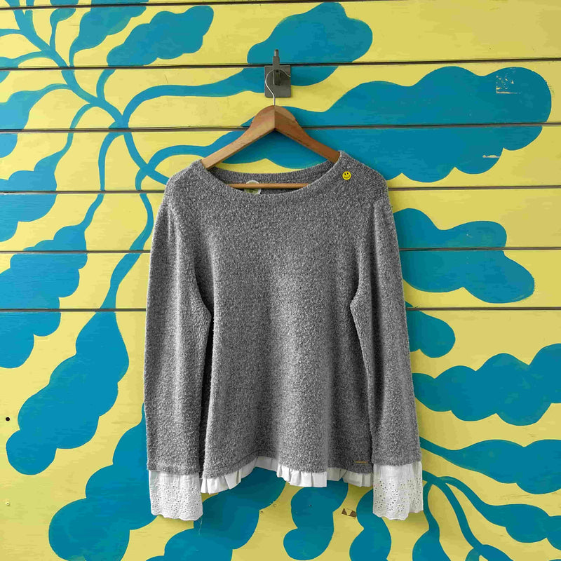 Saco Gris de lana con bolero blanco talla L - Image 1
