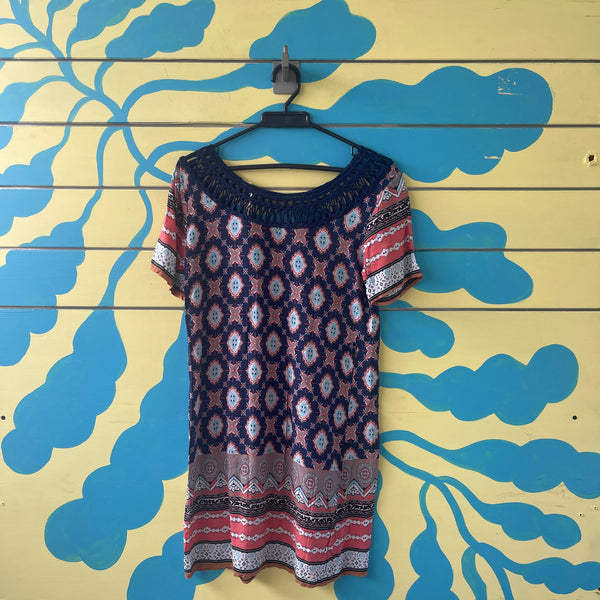 Vestido azul co arabescos azules claros talla S - Secondary