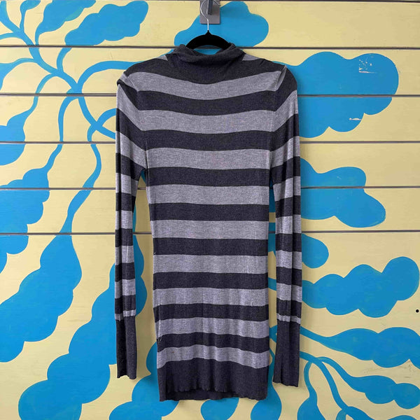 Vestido tejido de rayas grises cuello tortuga manga larga talla S - Secondary
