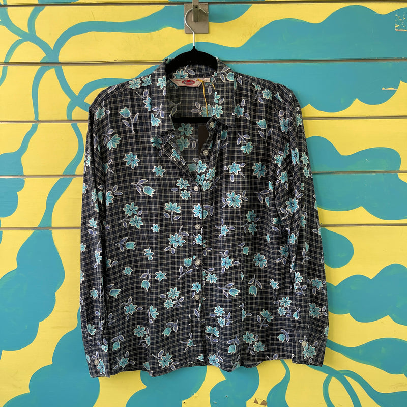 Camisa azul de flores azules talla L - Image 1