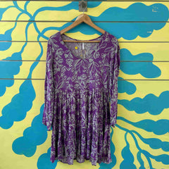 Vestido morado flores grises talla XS
