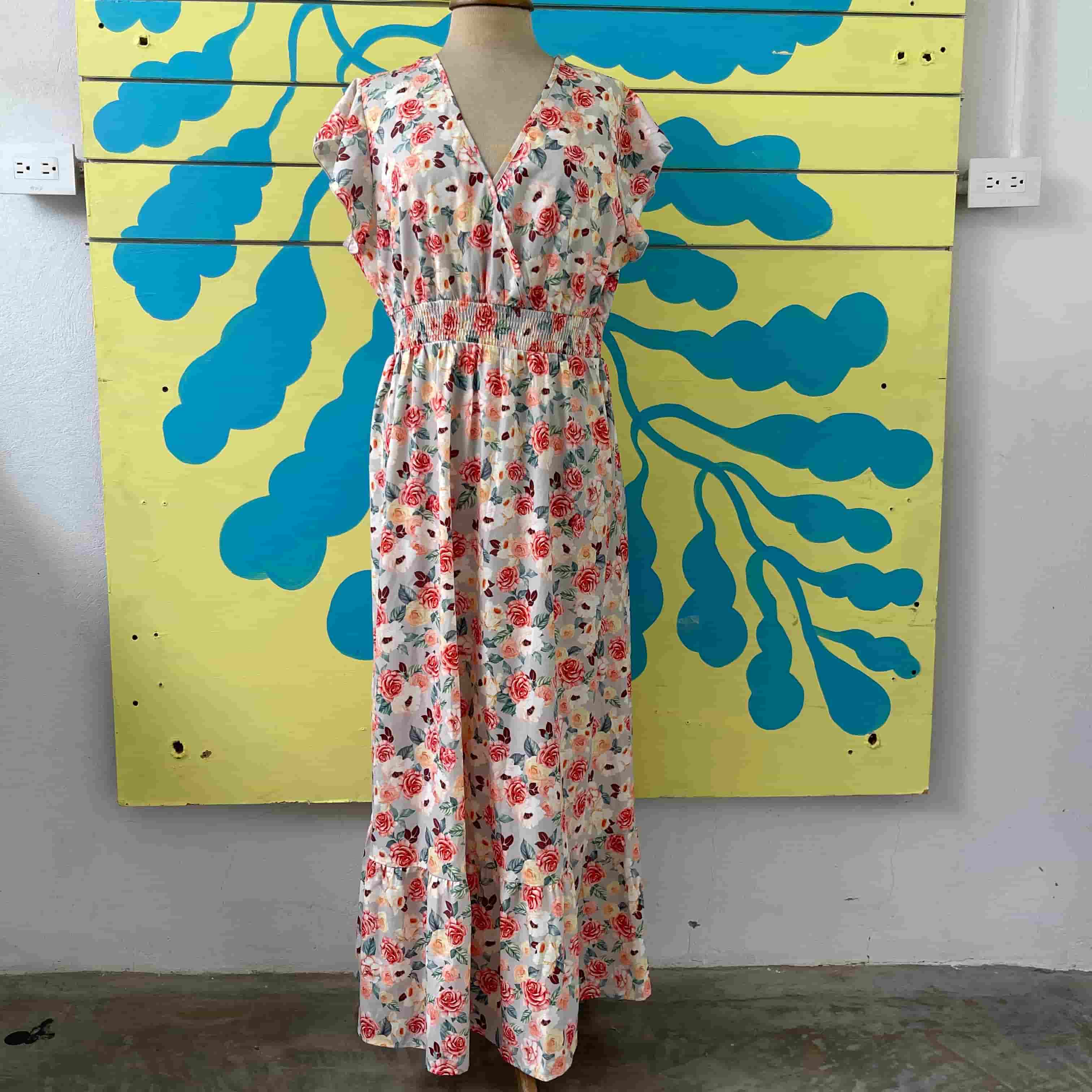 Vestido blanco de flores naranja y amarillo talla M - Gallery 1