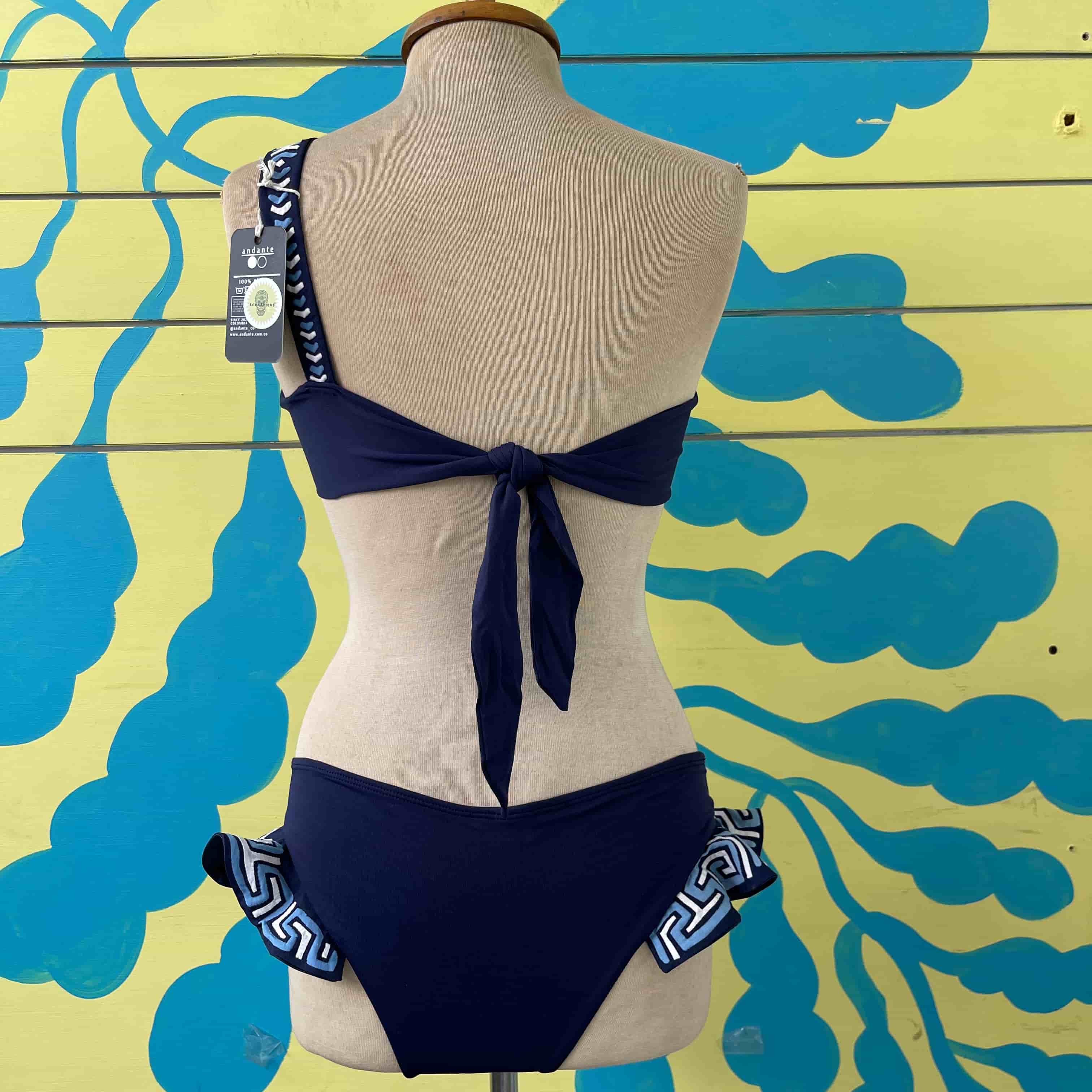 Bikini azul oscuro con aplicaciones de mola - Gallery 2