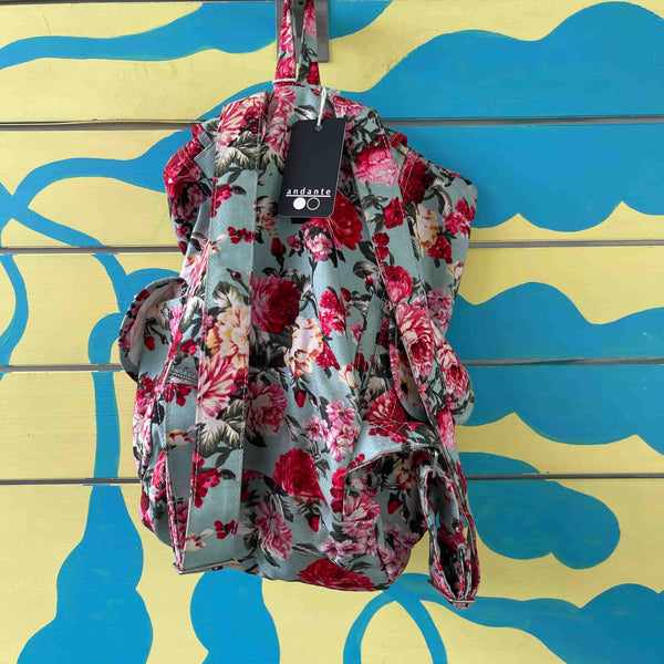 Mochila Verde azul con flores - Secondary