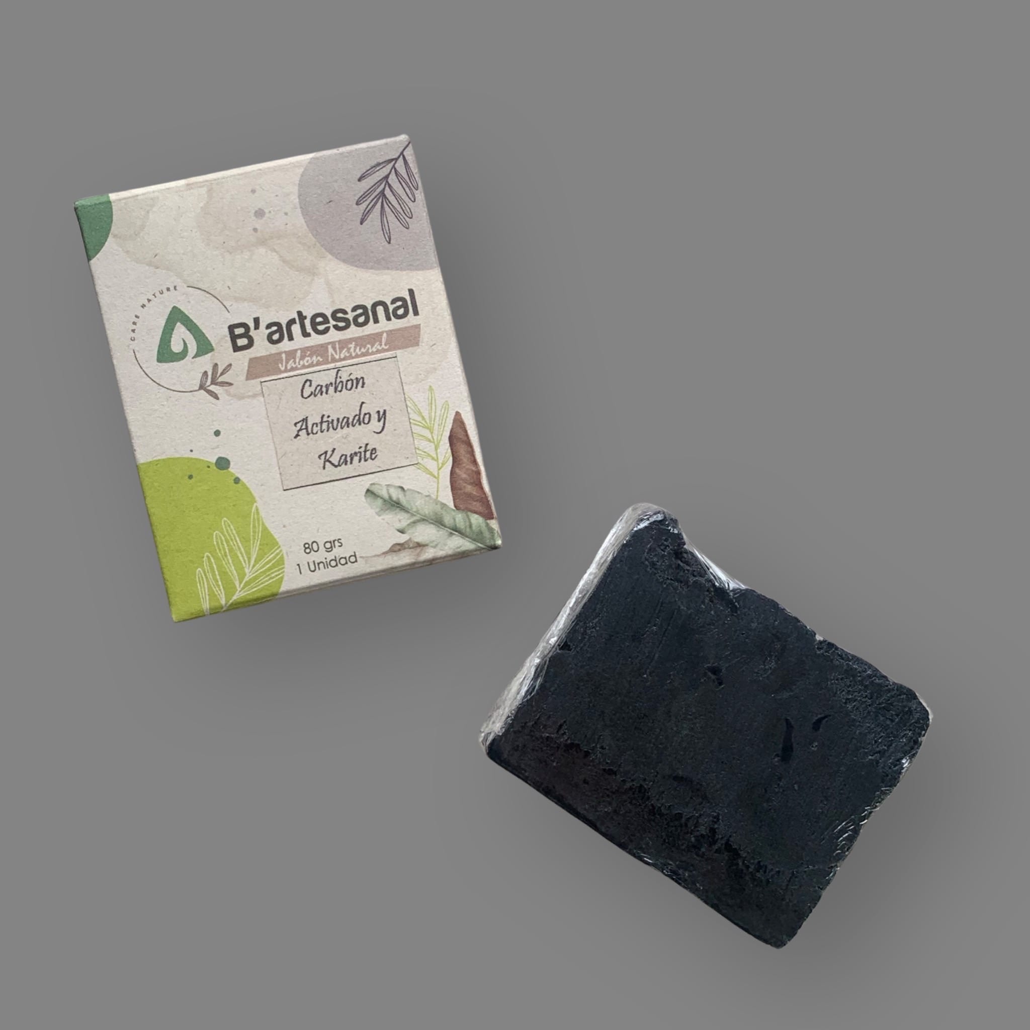 Jabón de Carbón Activado y Manteca de Karité Artesanal 80 gr. B'artesanal