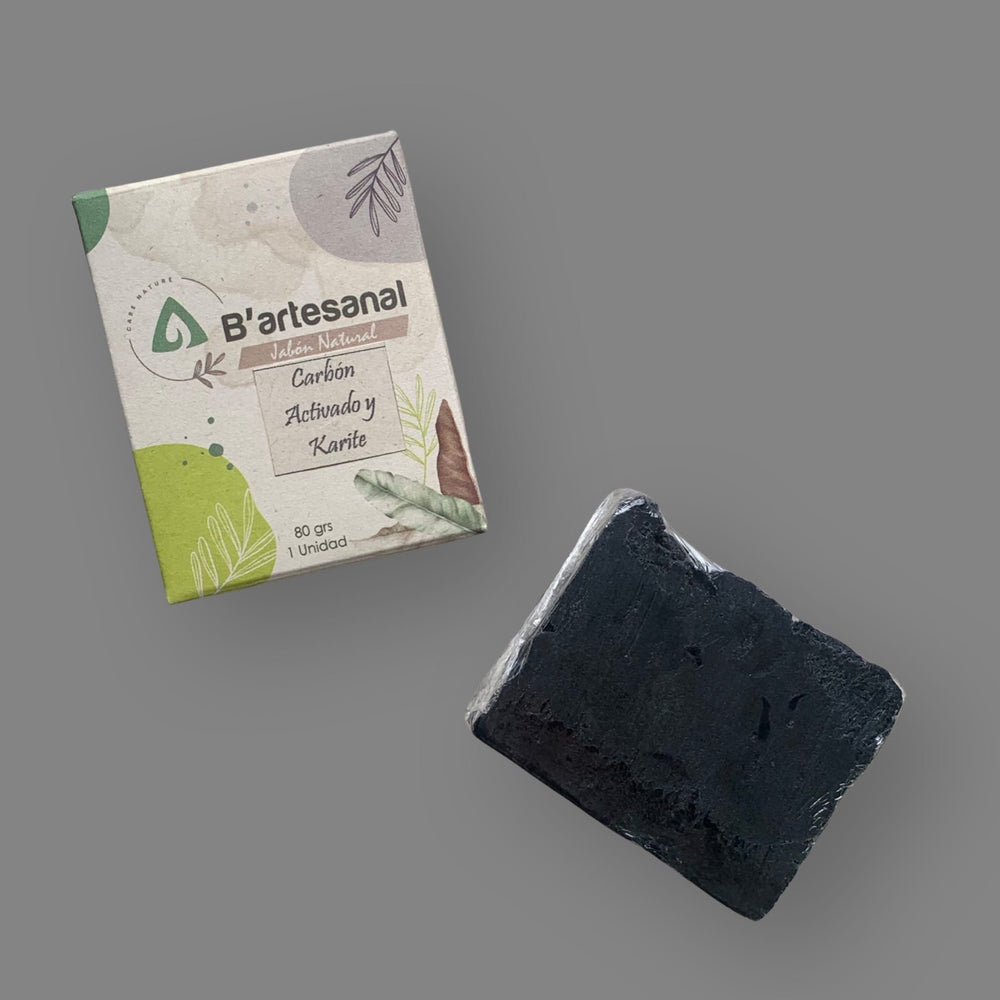 Jabón de Carbón Activado y Manteca de Karité Artesanal 80 gr. B'artesanal