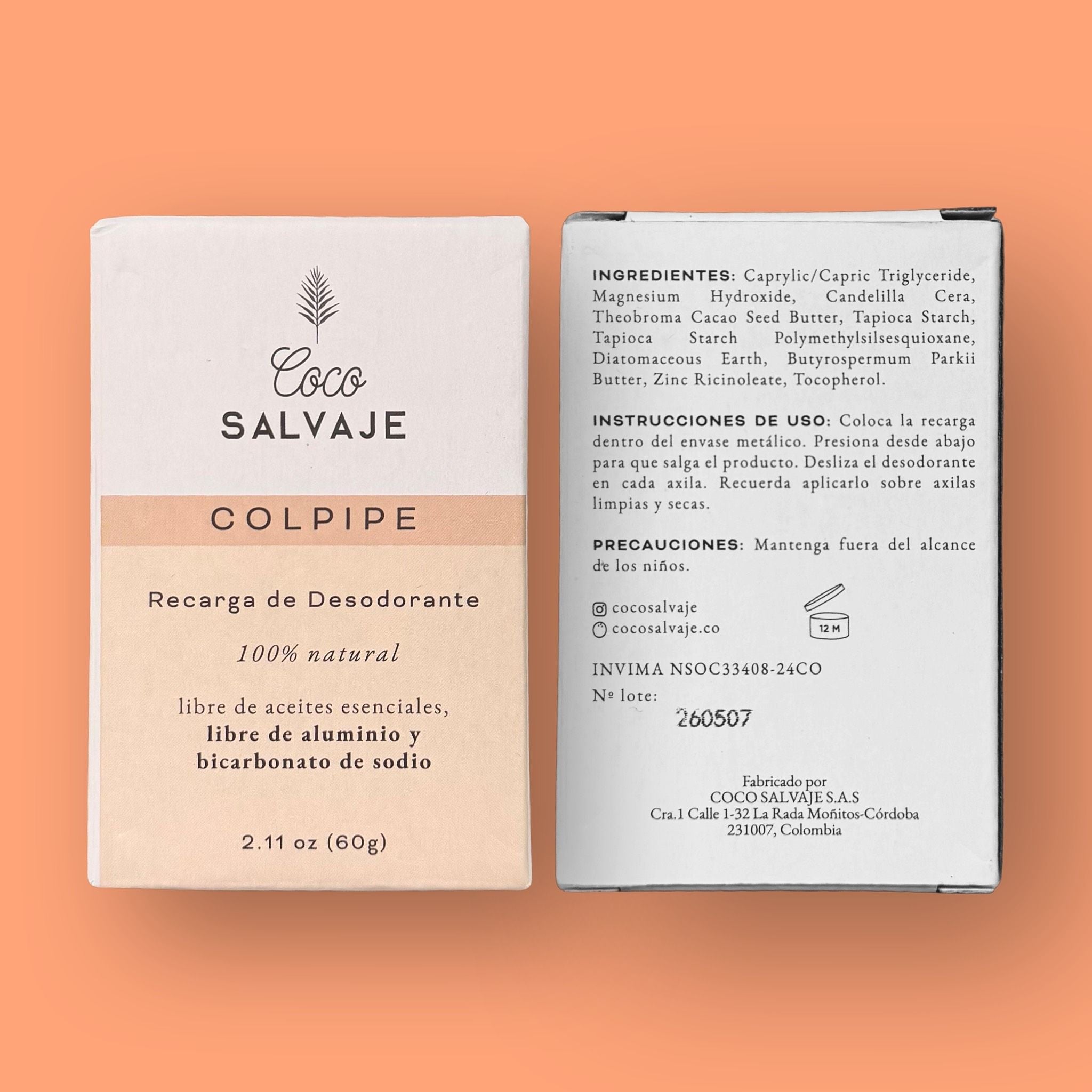 Recarga Desodorante en Barra Colpipe para Piel Sensible Coco Salvaje 60 gr.