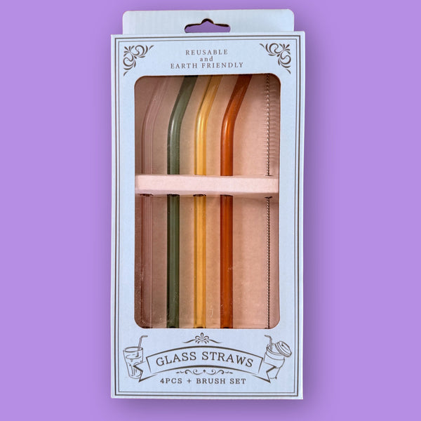 Set de Pitillos de Vidrio Reutilizables x4 con Cepillo Limpiador