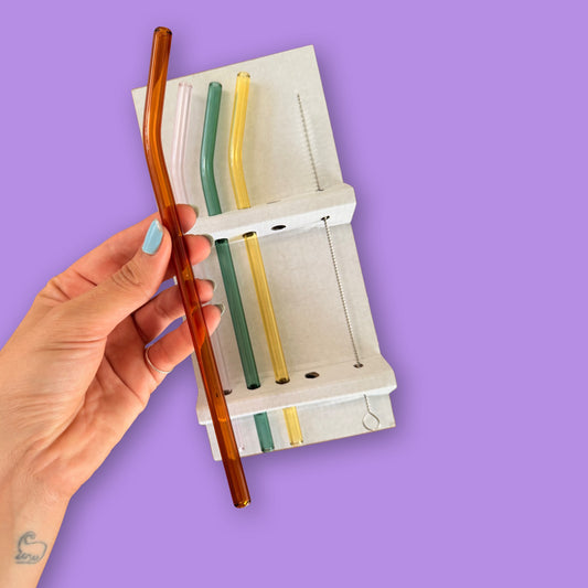 Set de Pitillos de Vidrio Reutilizables x4 con Cepillo Limpiador