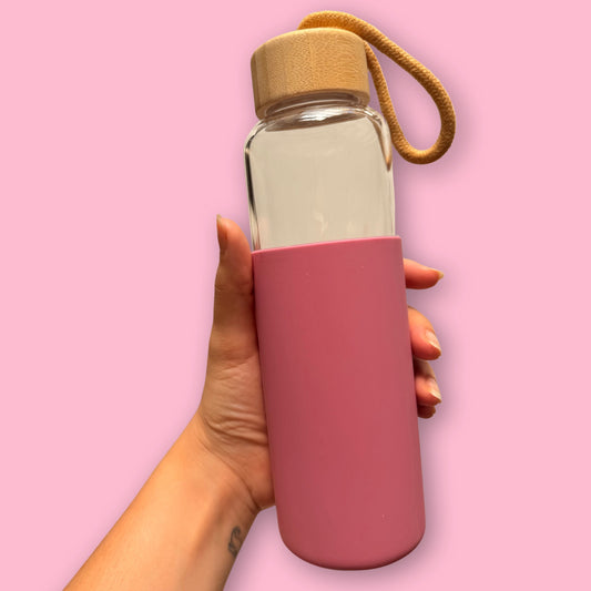 Termo de Vidrio 500 ml con Funda de Silicona | Botella Reutilizable con Tapa de Bambú