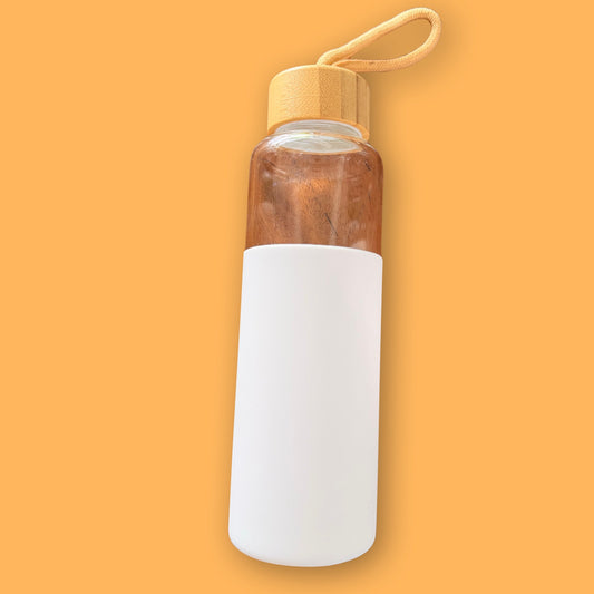 Termo de Vidrio 500 ml con Funda de Silicona | Botella Reutilizable con Tapa de Bambú
