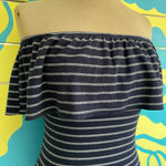 Vestido Azul Oscuro con rayas cuello bandeja - Thumbnail 4