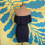 Vestido Azul Oscuro con rayas cuello bandeja - Thumbnail 5