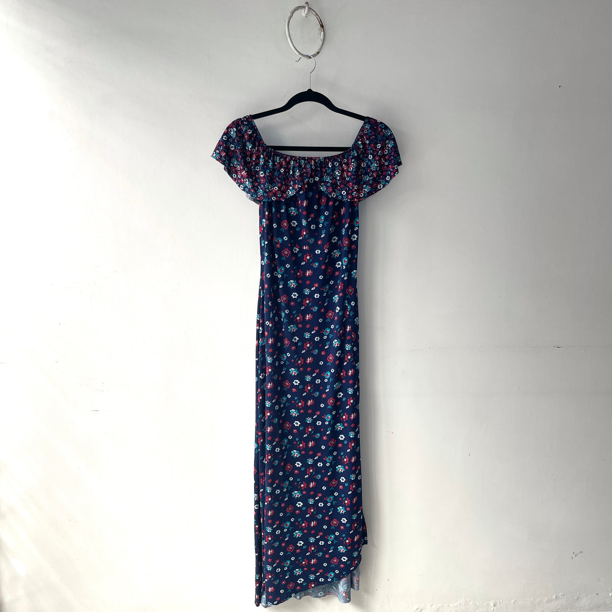 Vestido Azul Flores Largo